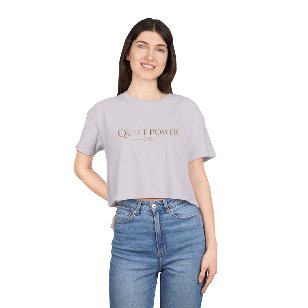 Quiet Power Co. Women's Cropped Tee — Minimalist Gold Logo Crop Top