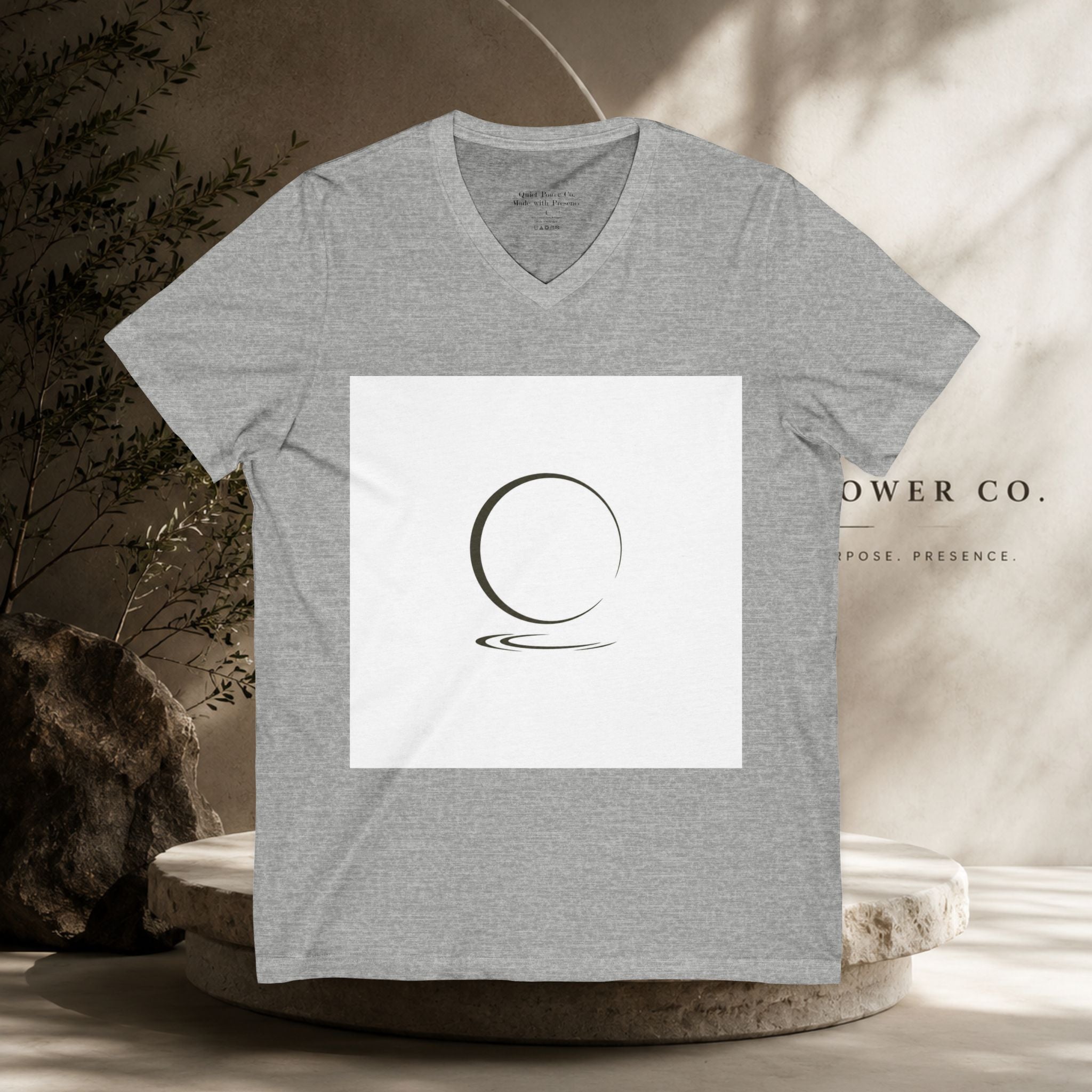 Quiet Strength V-Neck Tee — "Quiet Does Not Mean Weak." Minimalist Zen Design