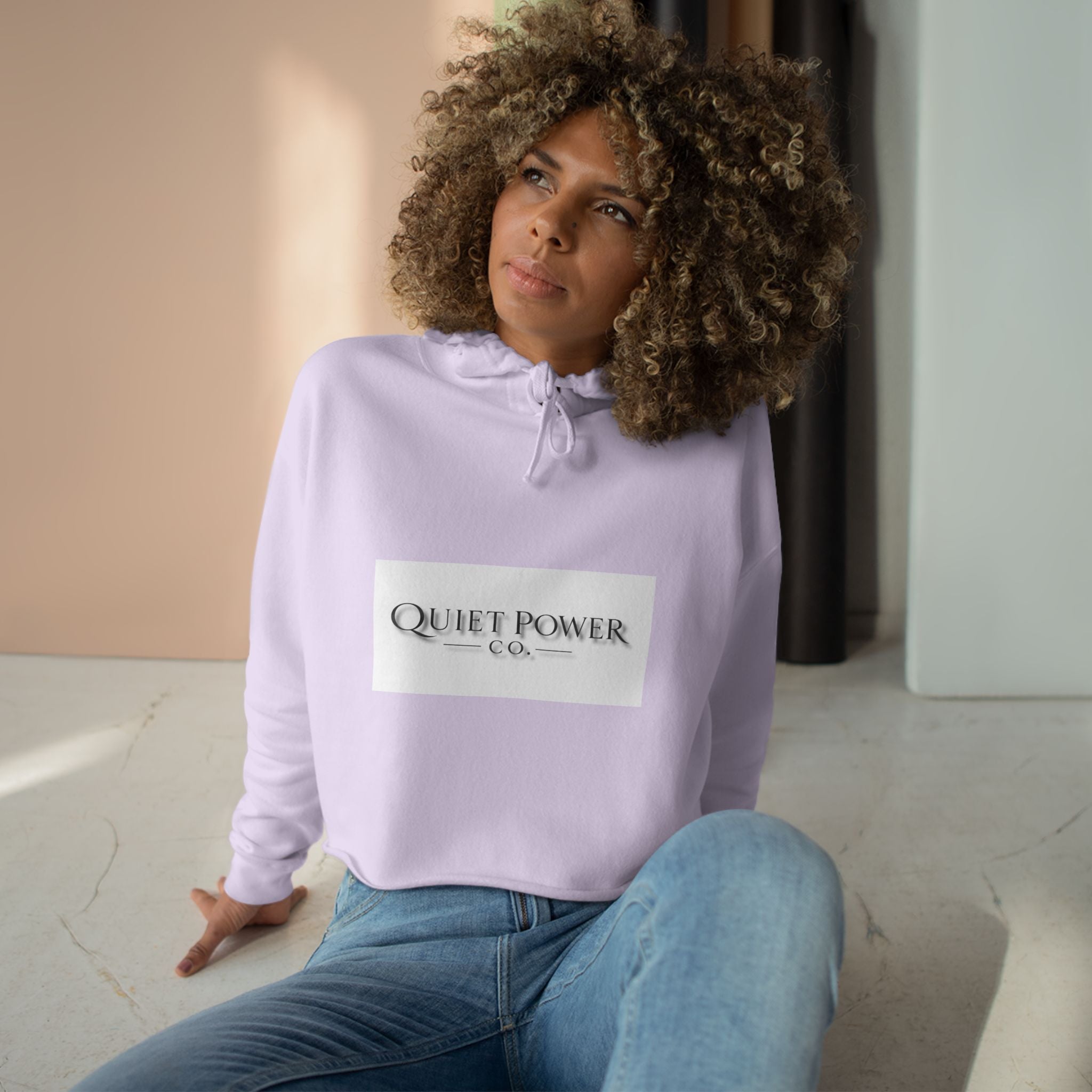 Quiet Power Crop Hoodie — Minimalist Logo Cropped Hoodie