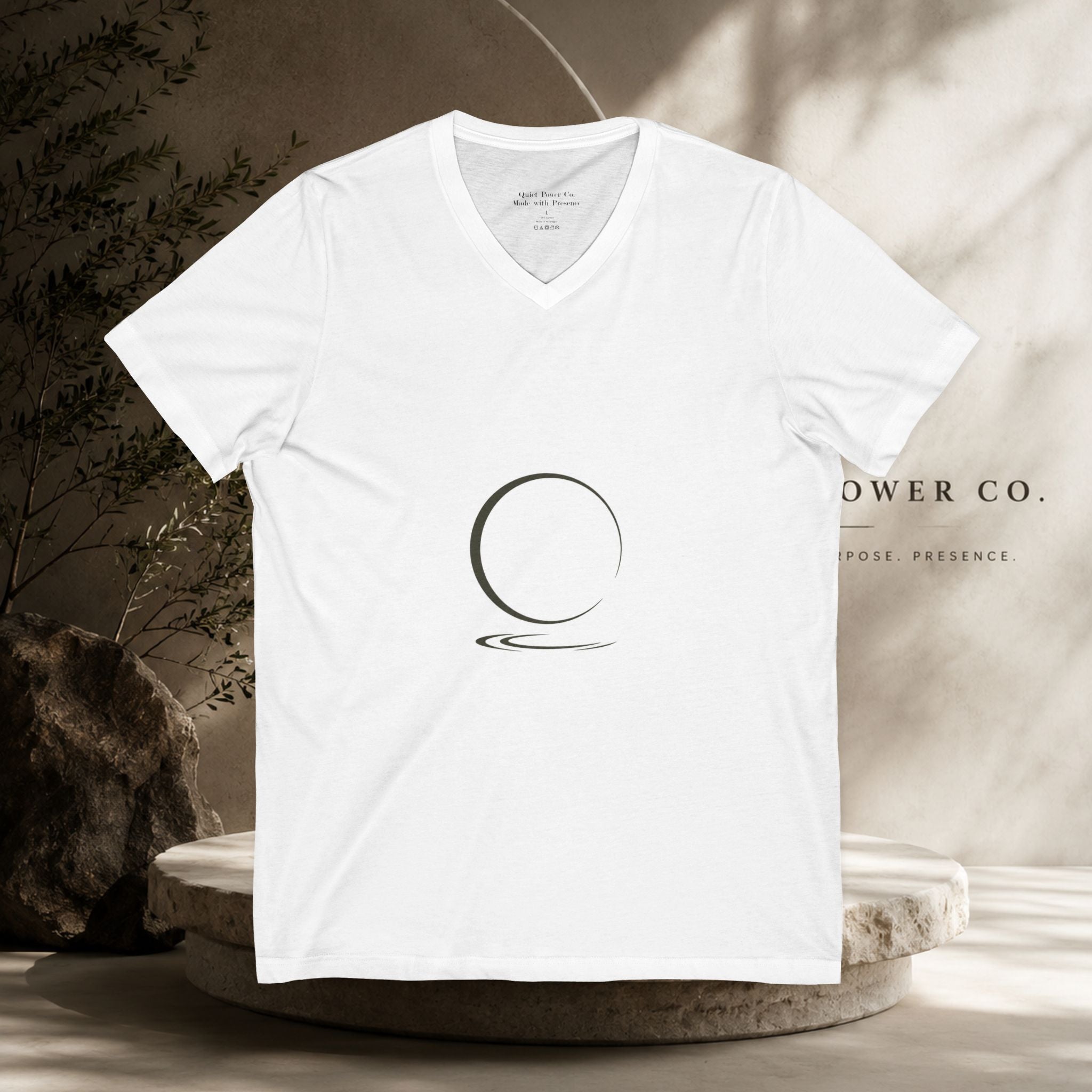 Quiet Strength V-Neck Tee — "Quiet Does Not Mean Weak." Minimalist Zen Design