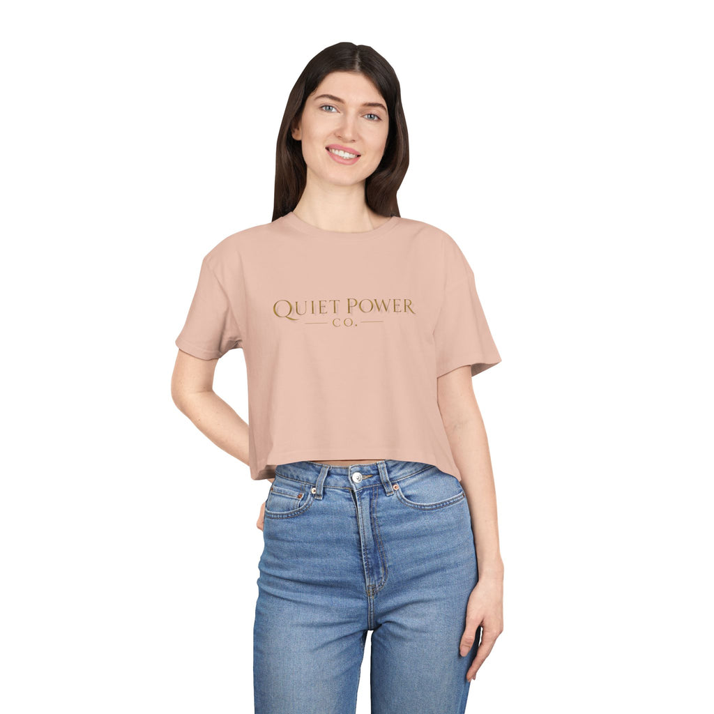 Quiet Power Co. Women's Cropped Tee — Minimalist Gold Logo Crop Top