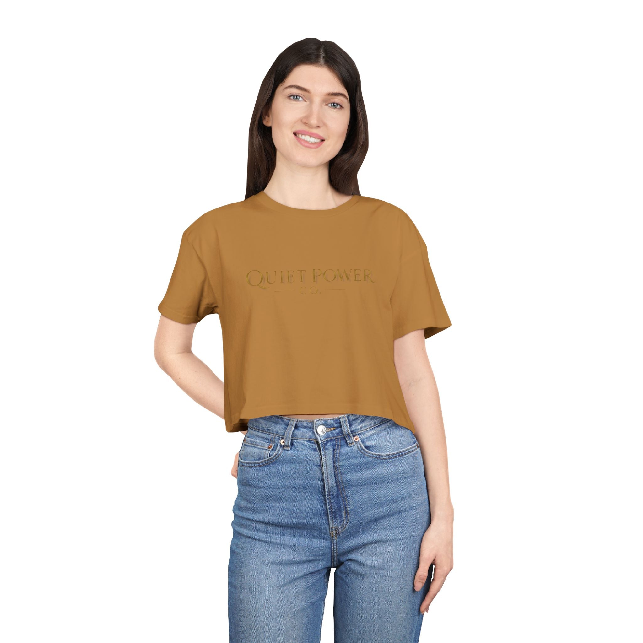 Quiet Power Co. Women's Cropped Tee — Minimalist Gold Logo Crop Top