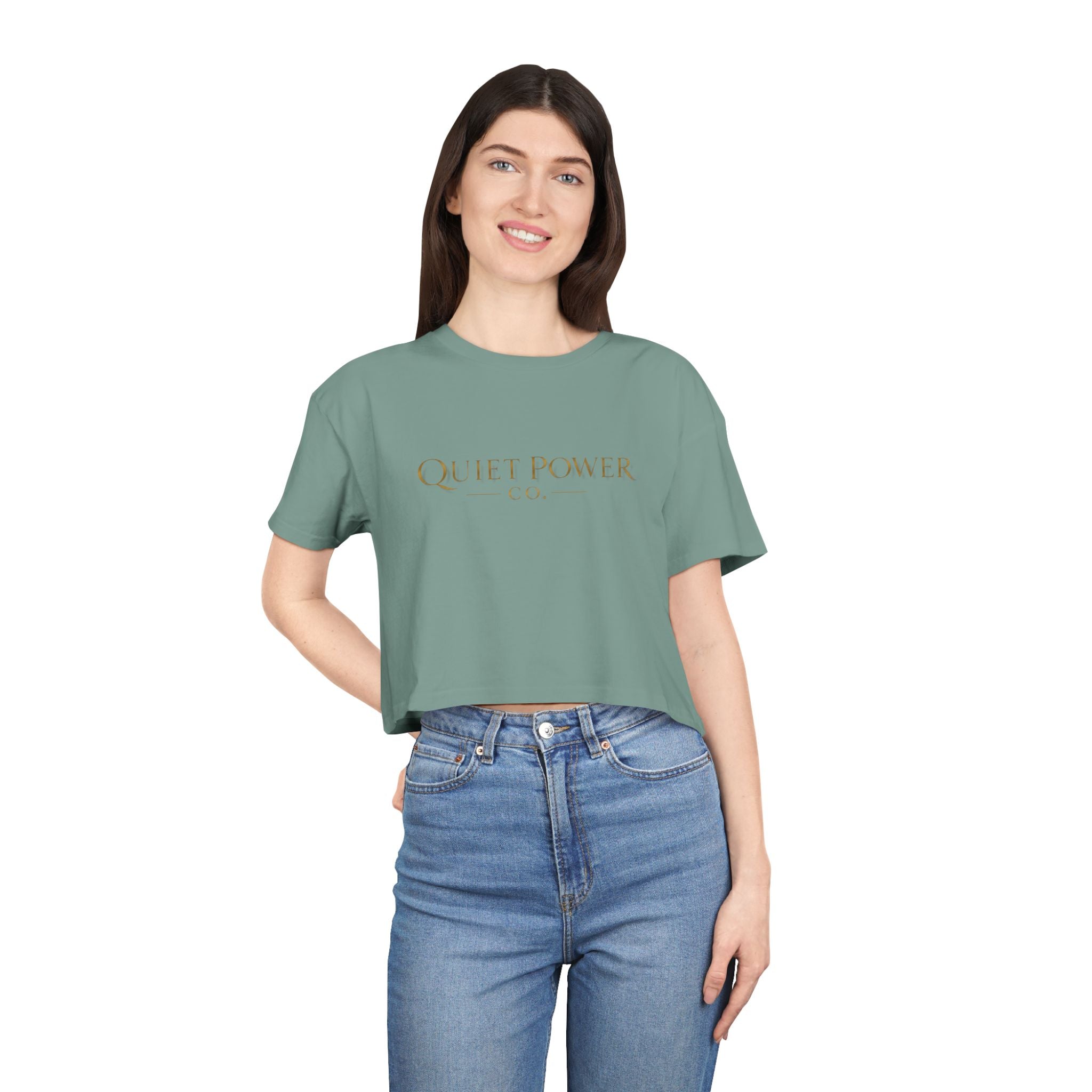 Quiet Power Co. Women's Cropped Tee — Minimalist Gold Logo Crop Top
