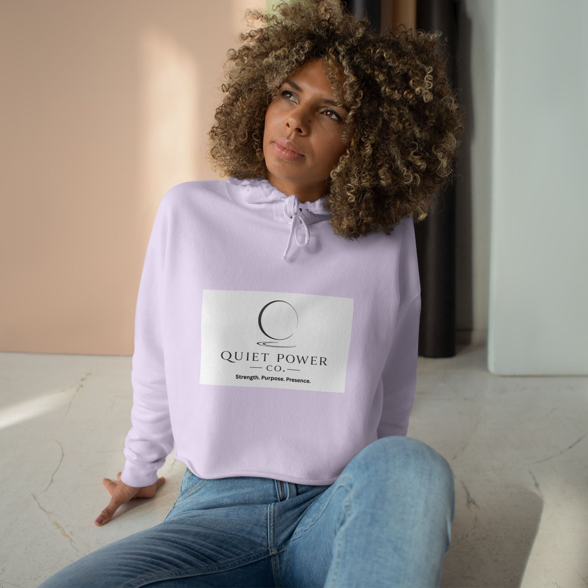 Crop Hoodie — Quiet Power Co. Cropped Hoodie with “Quiet Does Not Mean Weak” Minimalist Design