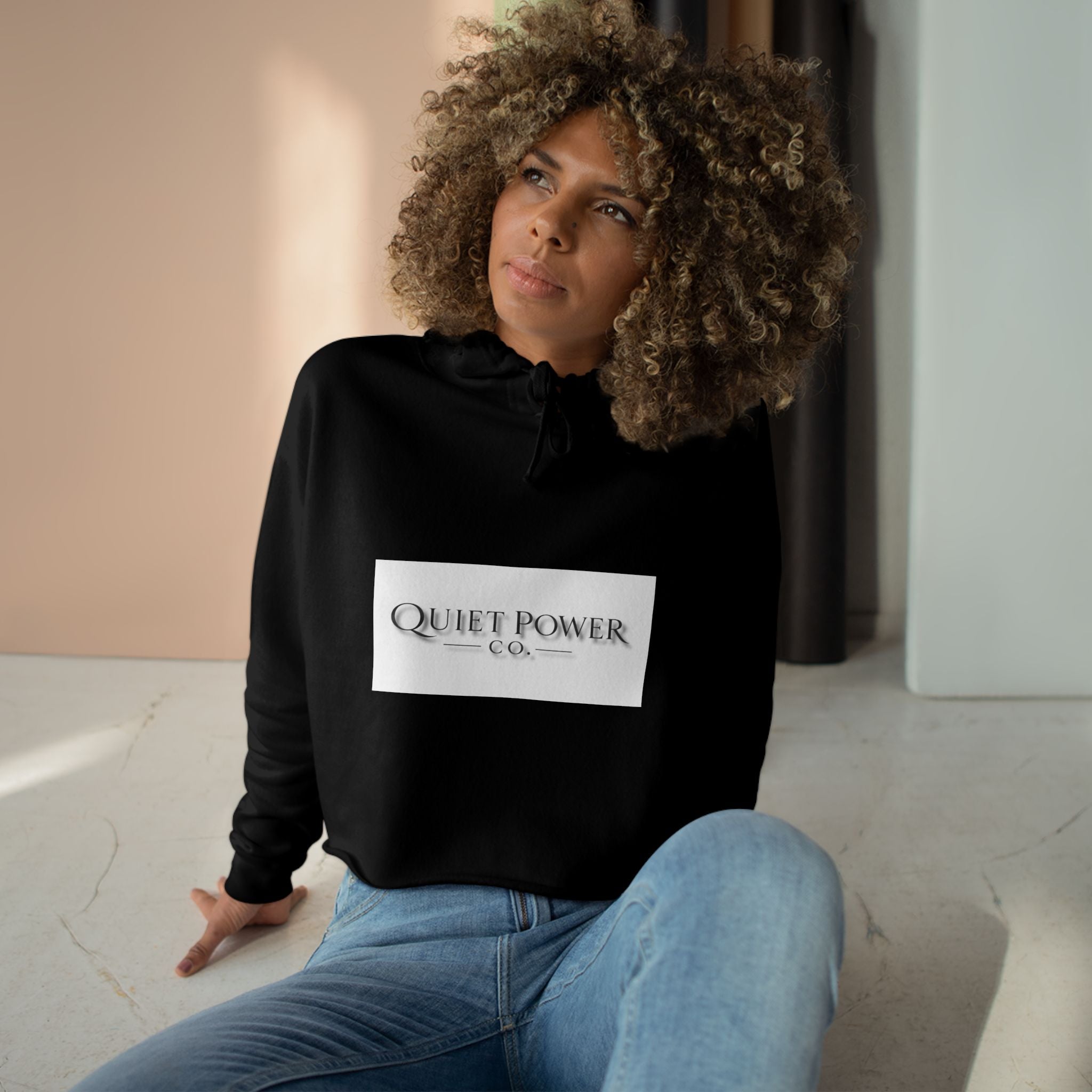 Quiet Power Crop Hoodie — Minimalist Logo Cropped Hoodie