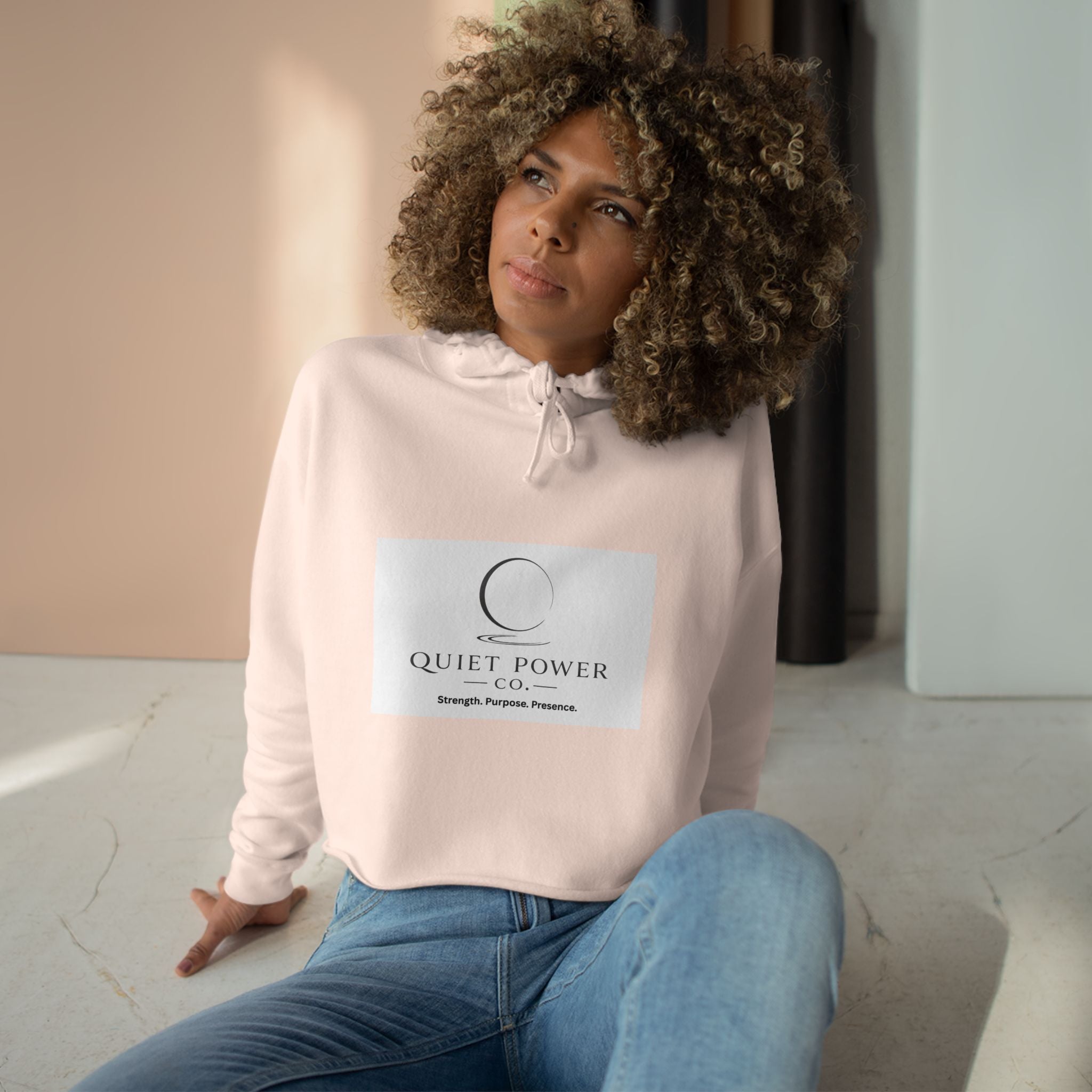 Crop Hoodie — Quiet Power Co. Cropped Hoodie with “Quiet Does Not Mean Weak” Minimalist Design