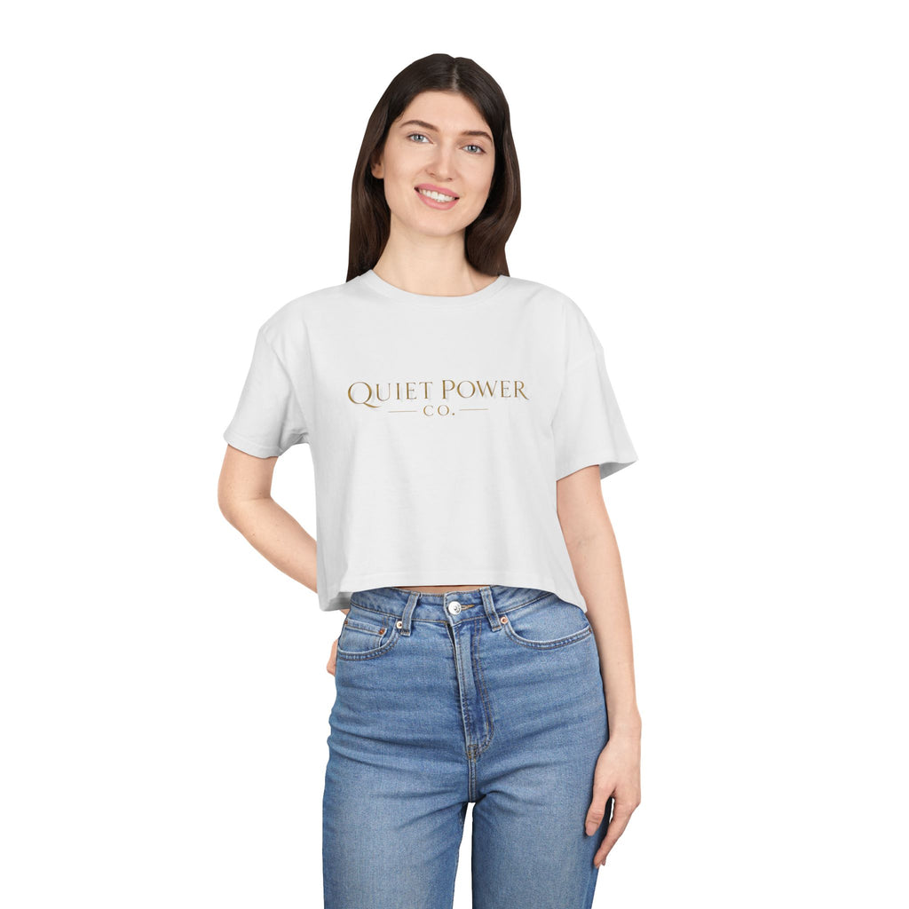 Quiet Power Co. Women's Cropped Tee — Minimalist Gold Logo Crop Top